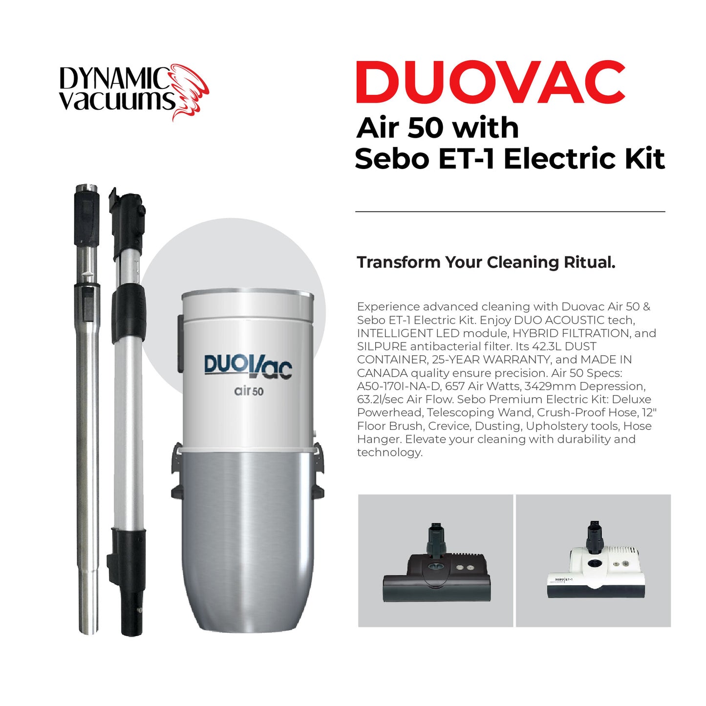 Duovac Air 50 with Sebo ET-1 Electric Kit