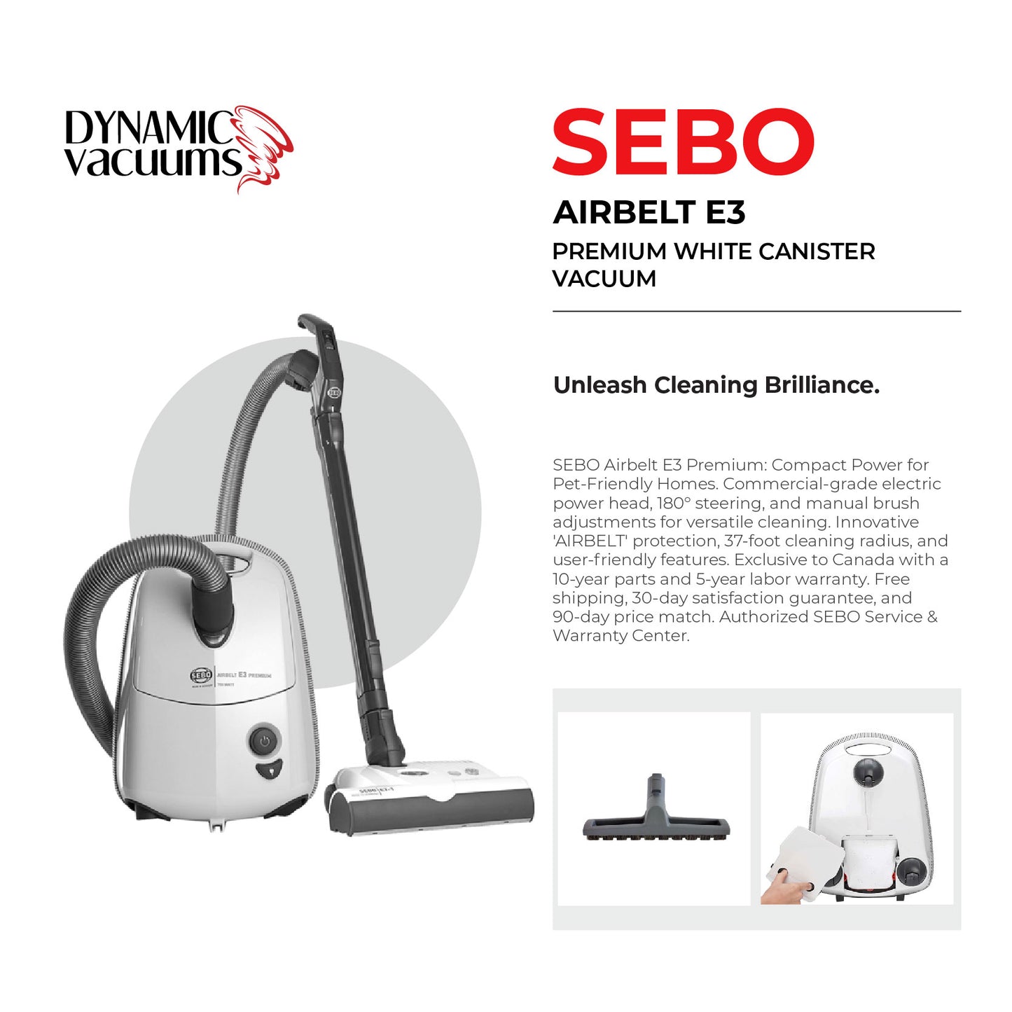 Sebo Airbelt E3 Premium White Canister Vacuum